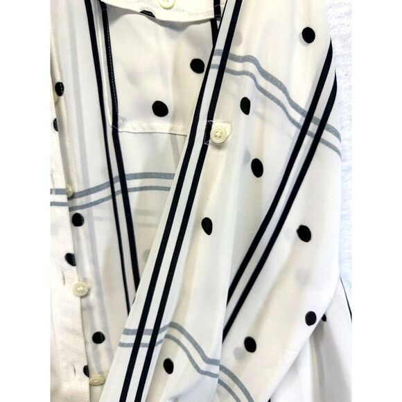 Ann Taylor Loft Sheer Blouse L/S Cream w/ Black Polkadots Medium Petite Career - Picture 4 of 8